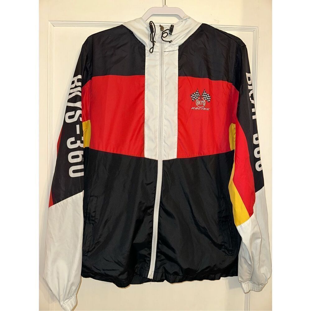 Vtg BKYS Men's Red Racing Zip Up Windbreaker Jacket Size XL